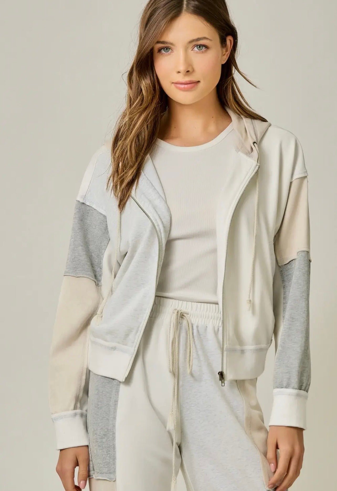 Color Blocked Zip Up Hoodie