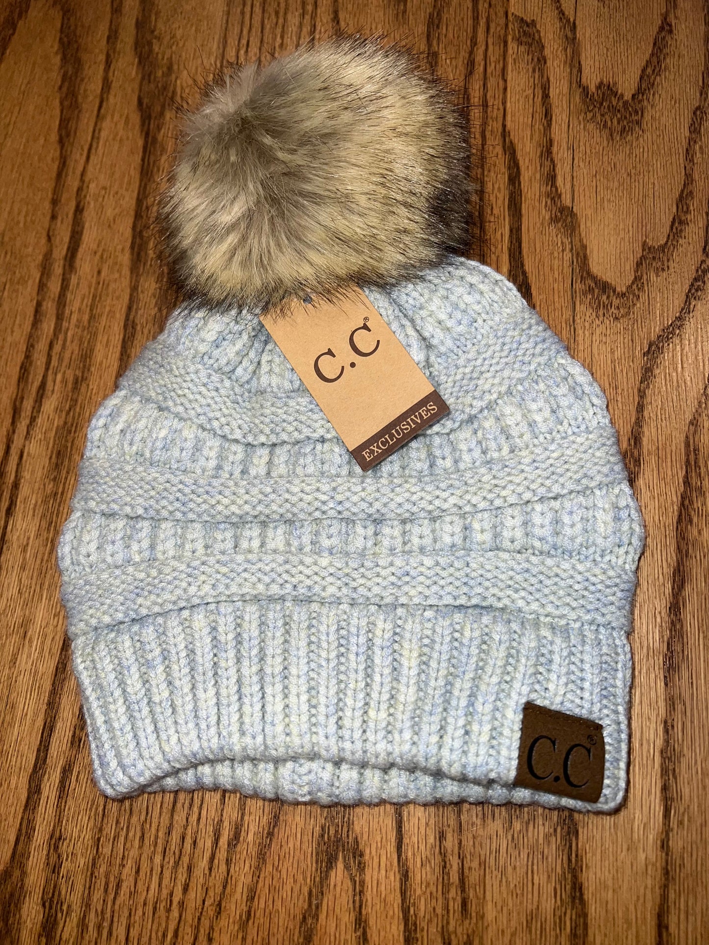 Mixed Soft Yarn Natural Pom CC Beanie