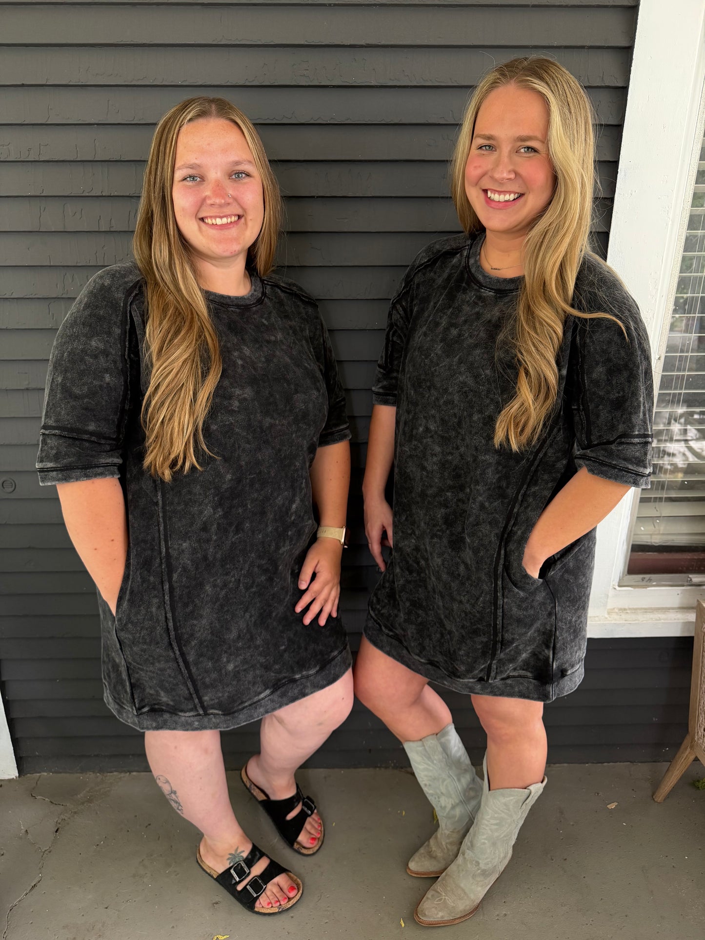 Oversized Washed Black Terry Dress