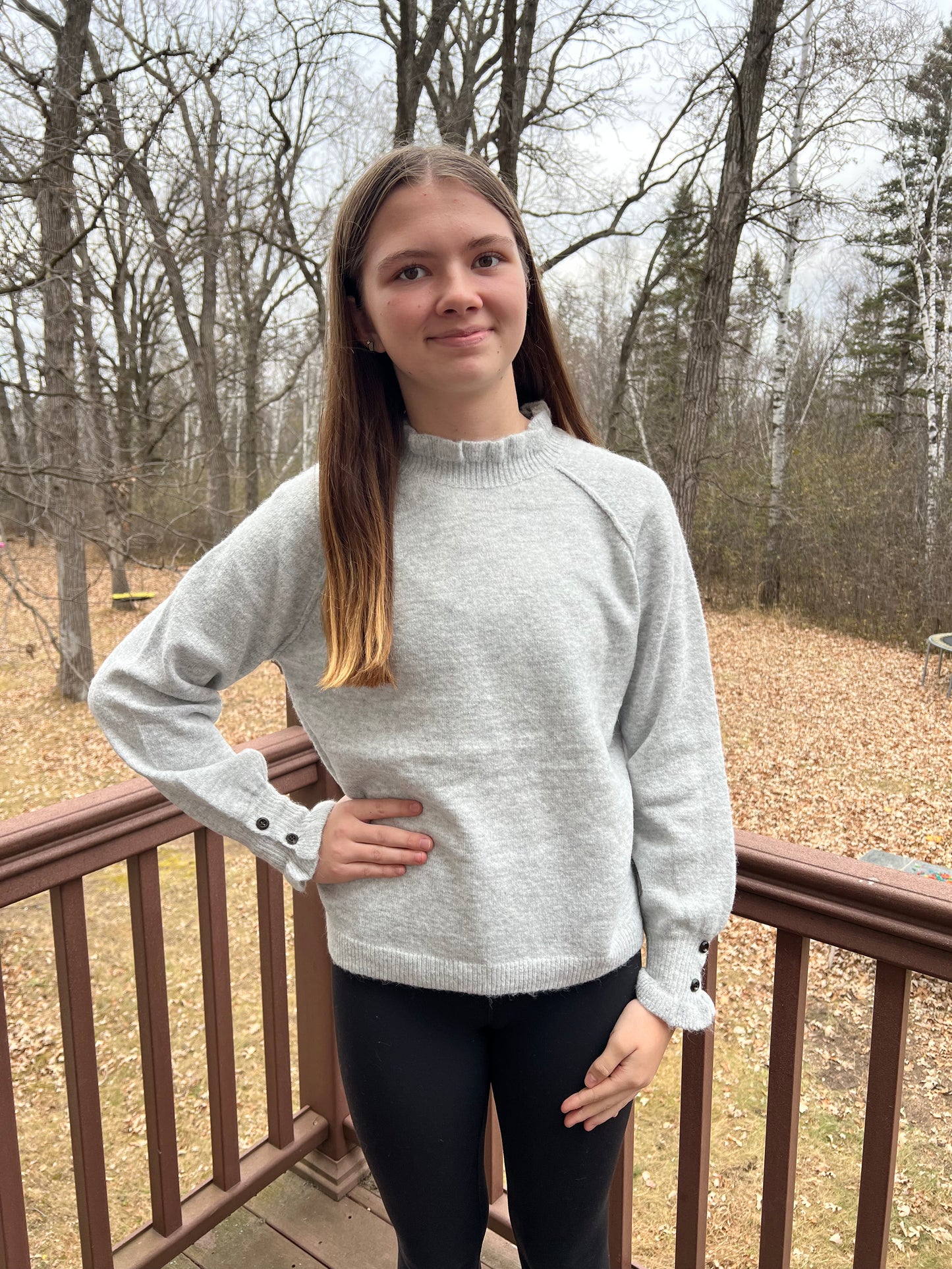 Ruffle High Neck Long Sleeve