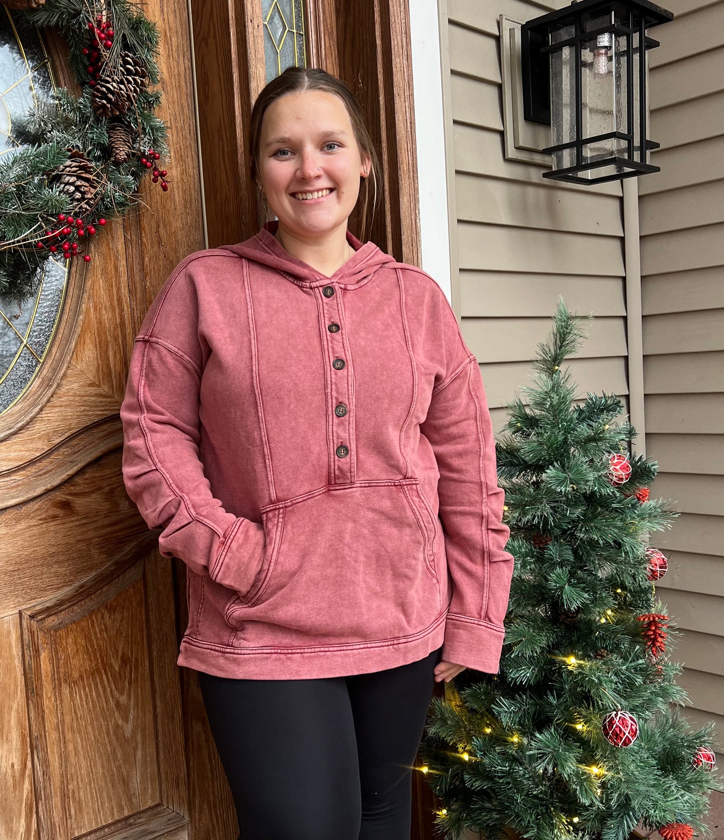 Hooded Washed Terry Tunic Top