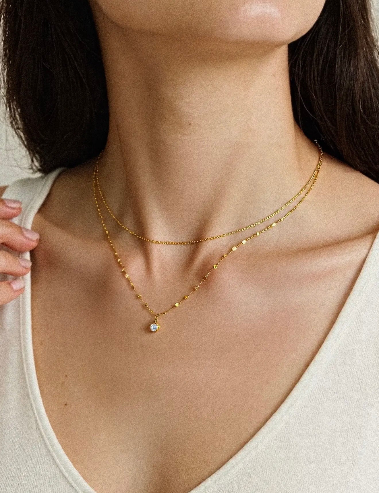Cerise 18K Gold Non-Tarnish Cz Stoned Stacked Necklace