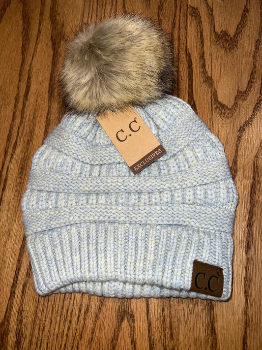 Mixed Soft Yarn Natural Pom CC Beanie