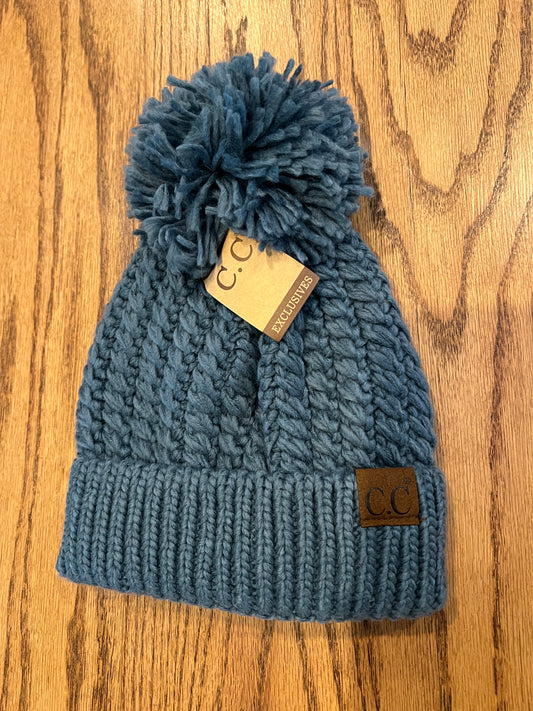 Twisted Mock Cable Knit Pom CC Beanie