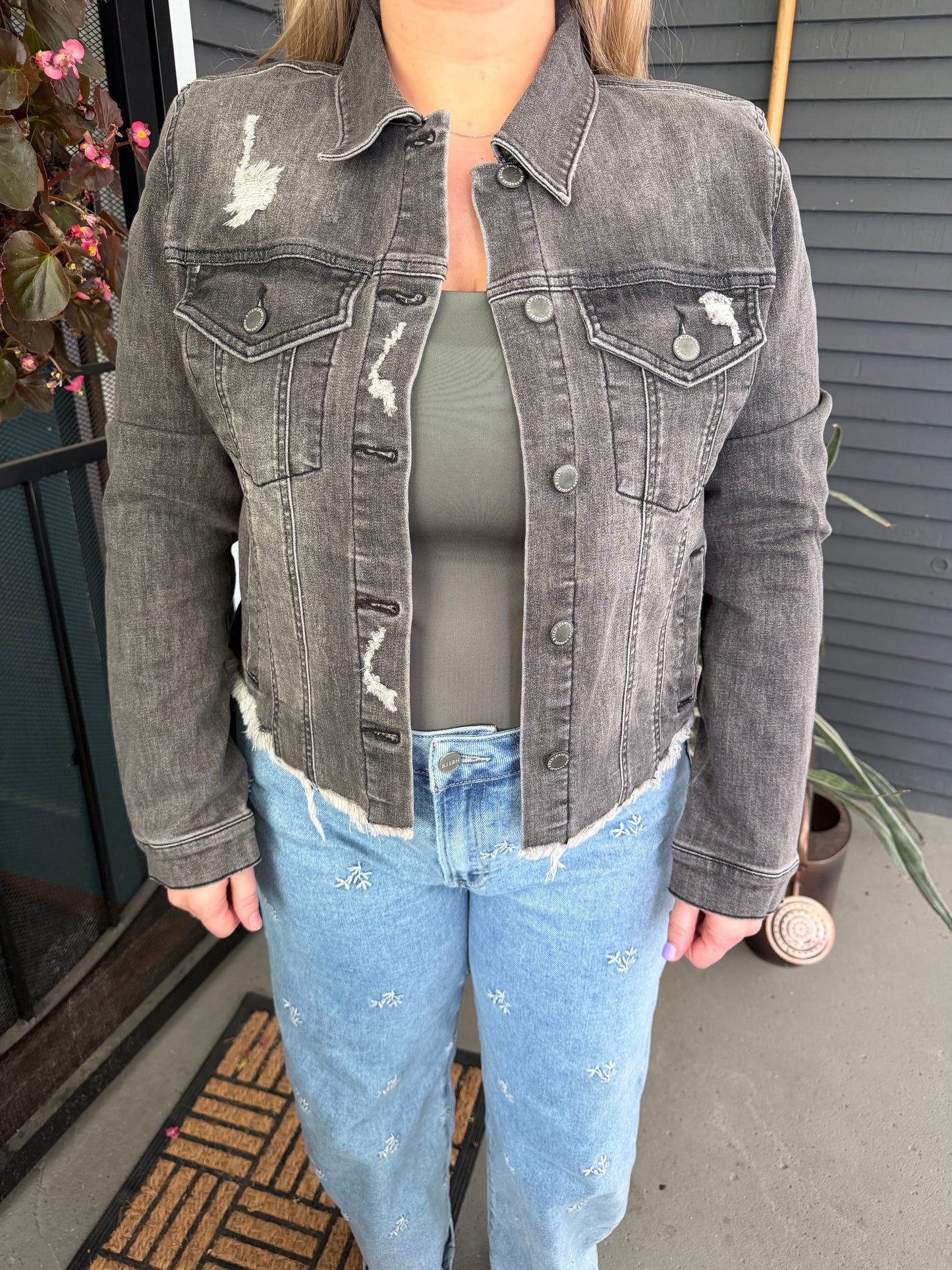 Risen Frayed Hem Washed Jacket