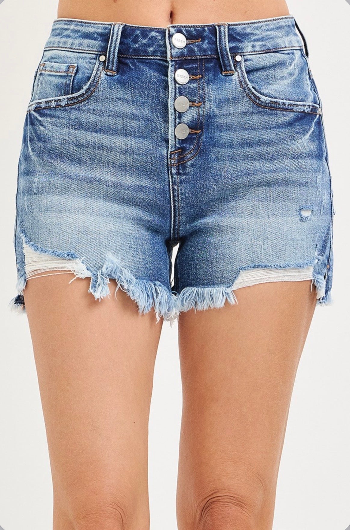 Risen Medium Wash High Rise Shorts