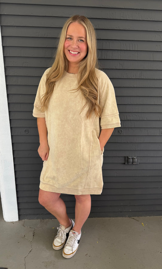 Oversized Washed Oatmeal Terry Dress