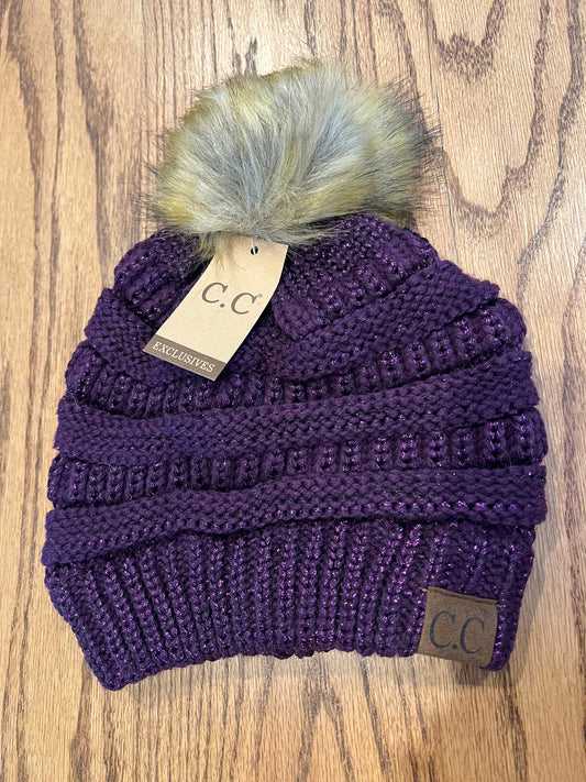 Metallic Fur Pom CC Beanie