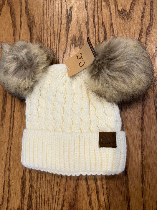 Cable Knit Double Pom CC Beanie