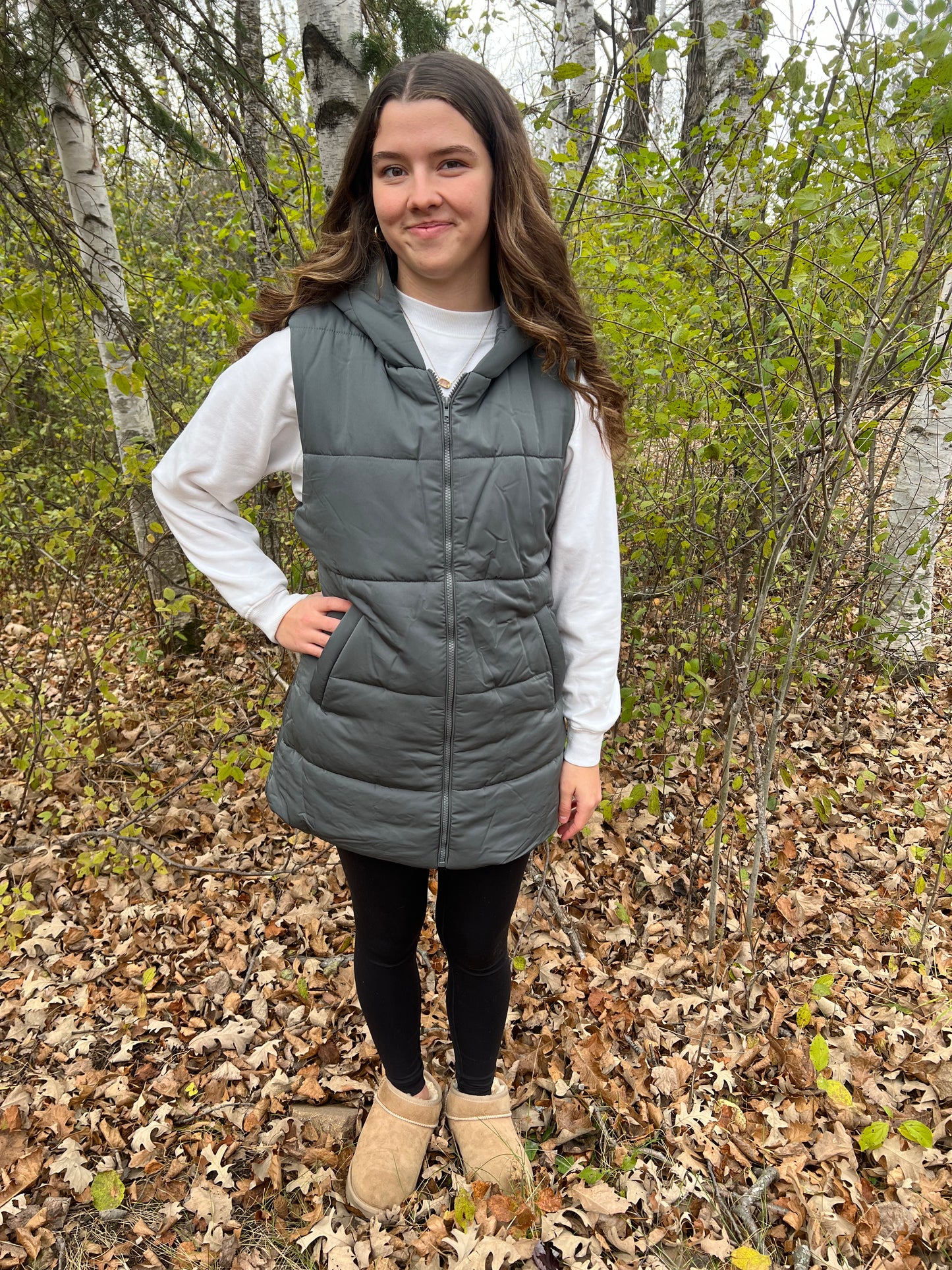 Solid Hooded Puffer Vest