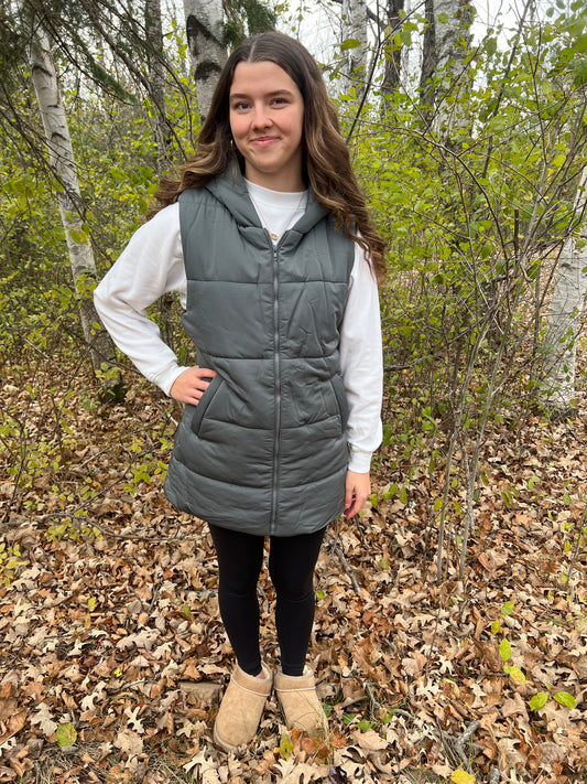 Solid Hooded Puffer Vest