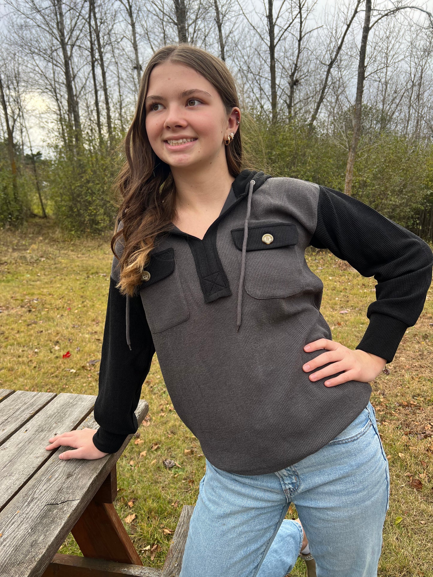 Split Neck Long Sleeve