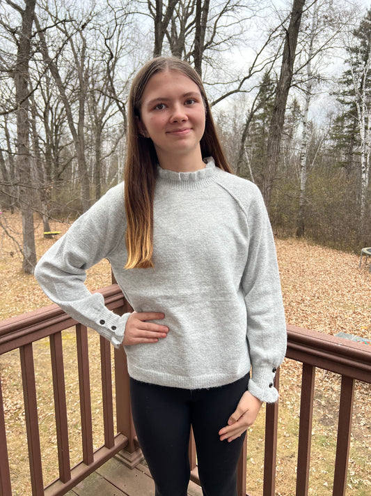 Ruffle High Neck Long Sleeve